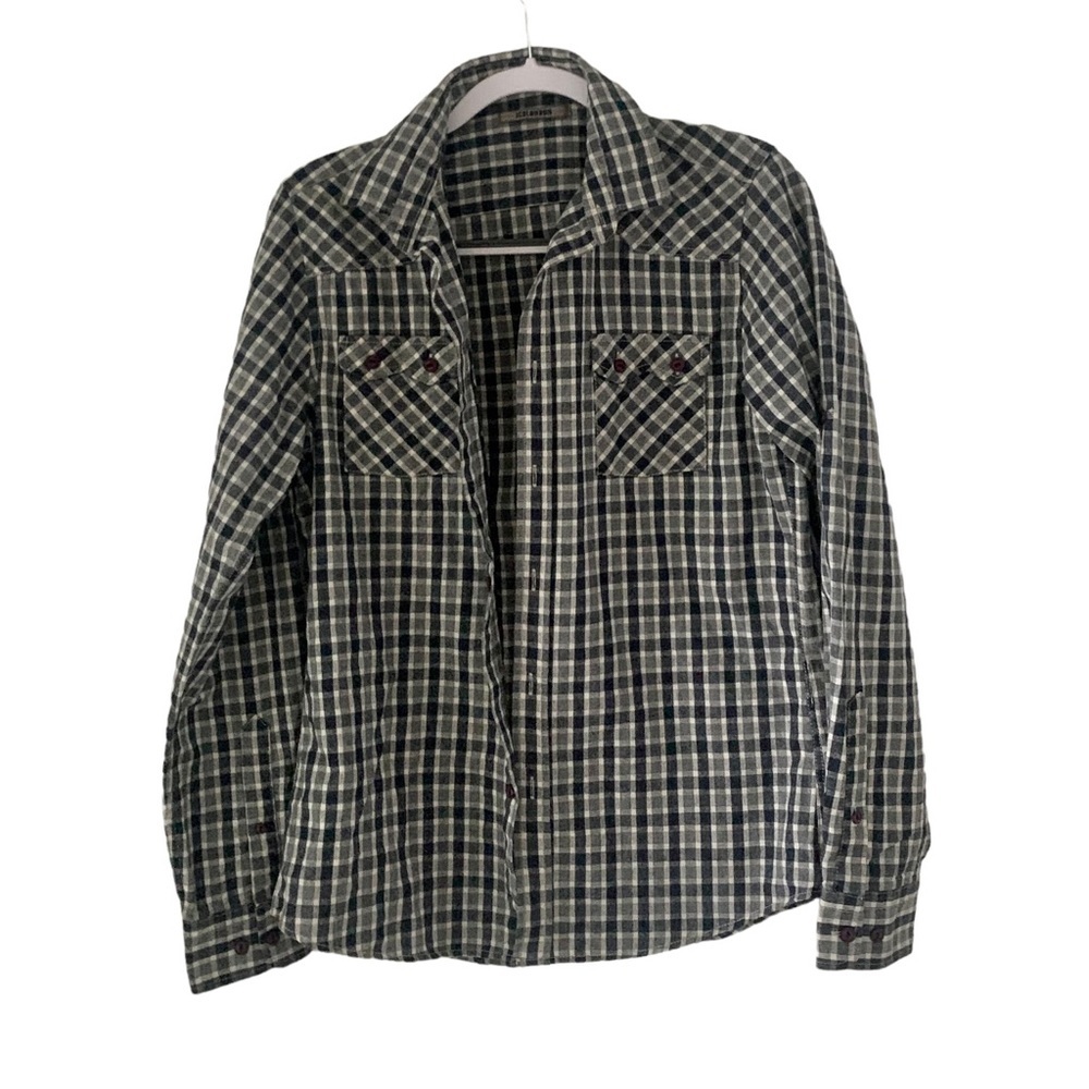 ICB LONDON Men’s Shirt Plaid Lumberjack Button Down Long Sleeve Blue &Cream